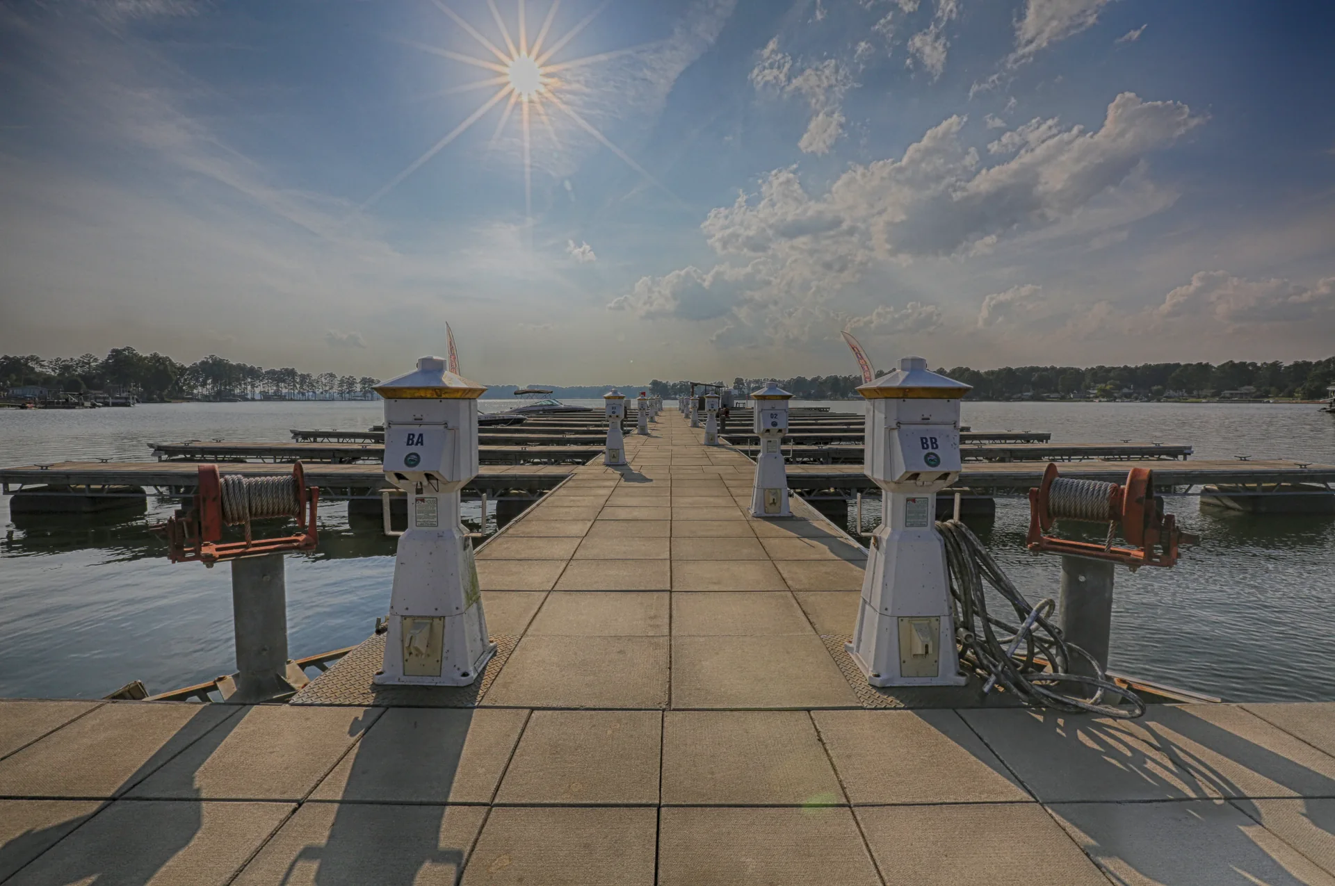 Marina pier and shoreline on Lake Murray, South Carolina